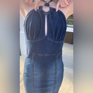 90’s vintage baby Phat keyhole dress Blue Denim Jean Sleeveless Bodycon Pencil